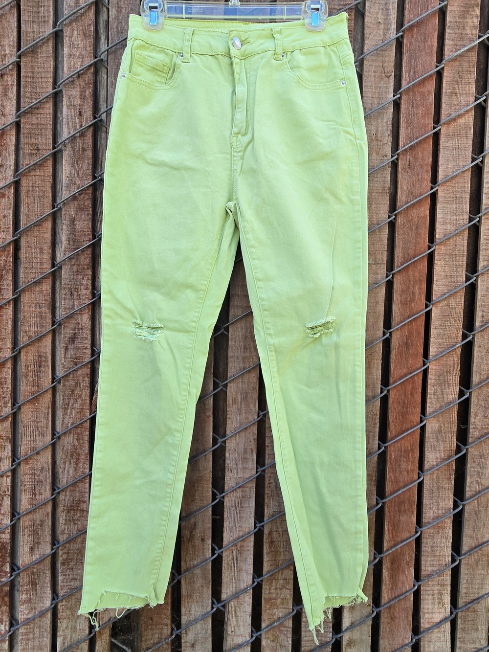 Shein High Waist Distressed Women’s Jeans Lime Green Size 27